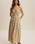 Floral Tie-Strap Smocked Maxi Dress