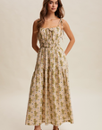 Floral Tie-Strap Smocked Maxi Dress