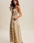 Floral Tie-Strap Smocked Maxi Dress