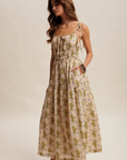 Floral Tie-Strap Smocked Maxi Dress