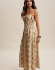 Floral Tie-Strap Smocked Maxi Dress