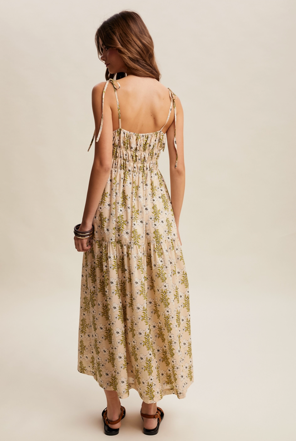 Floral Tie-Strap Smocked Maxi Dress