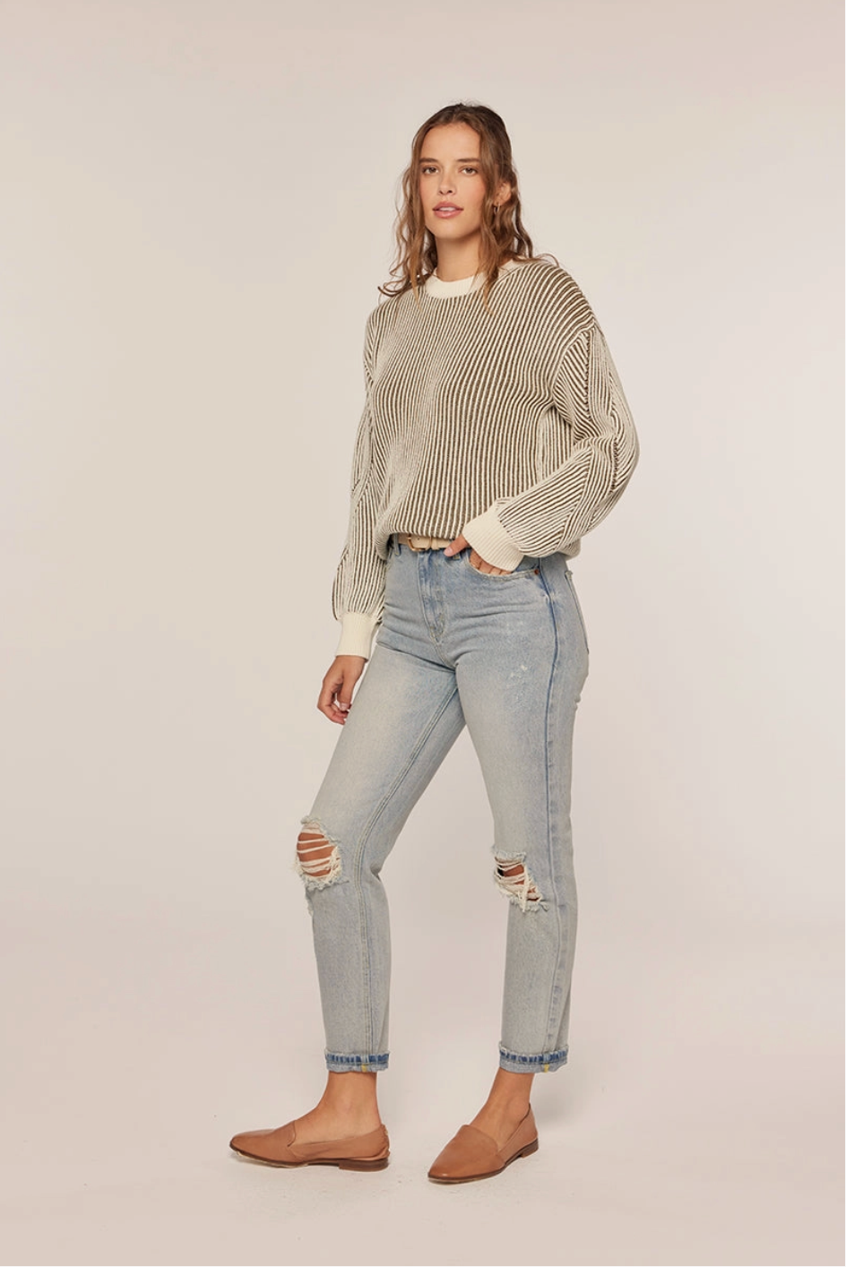 Rib Knit Color Contrast Sweater