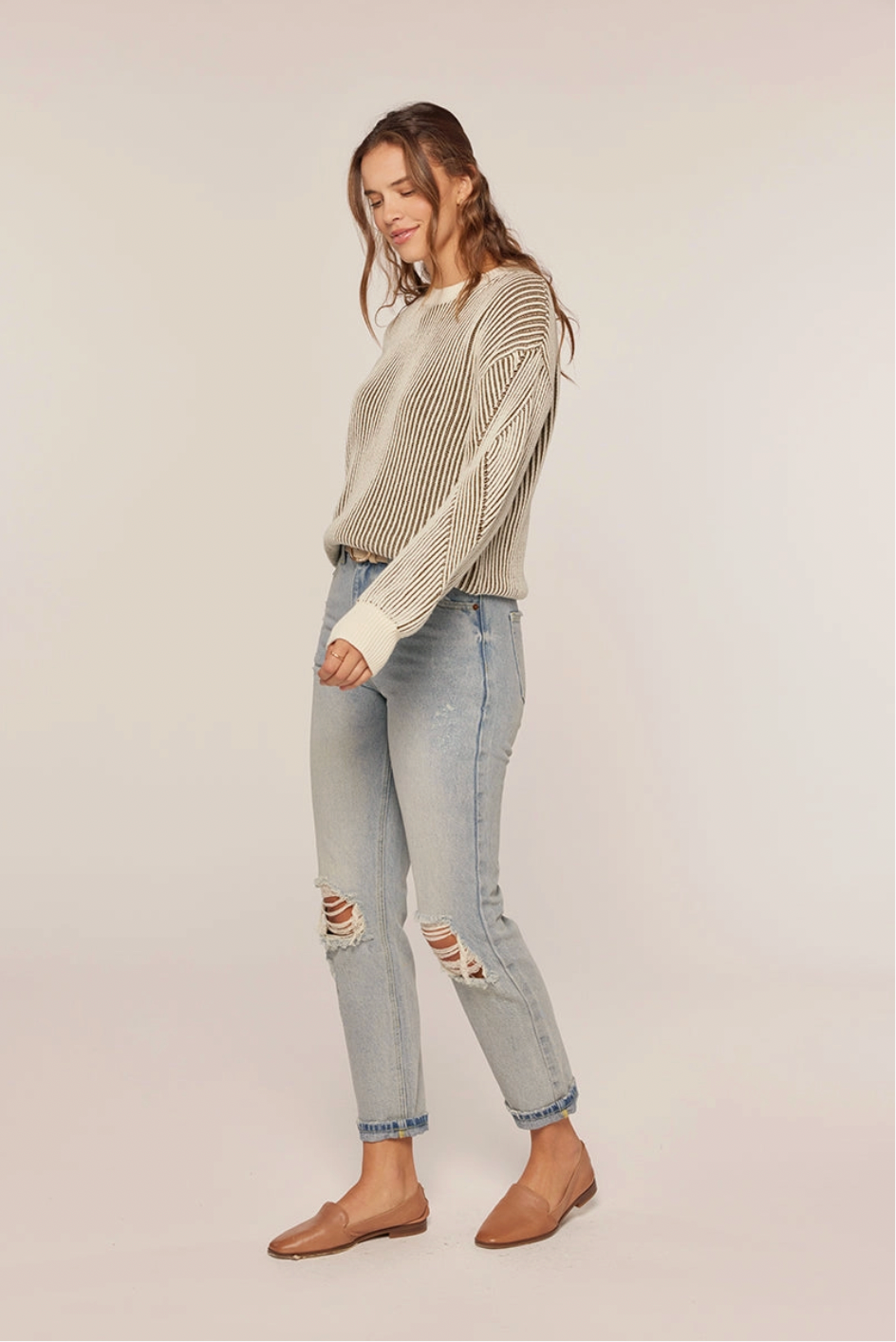 Rib Knit Color Contrast Sweater