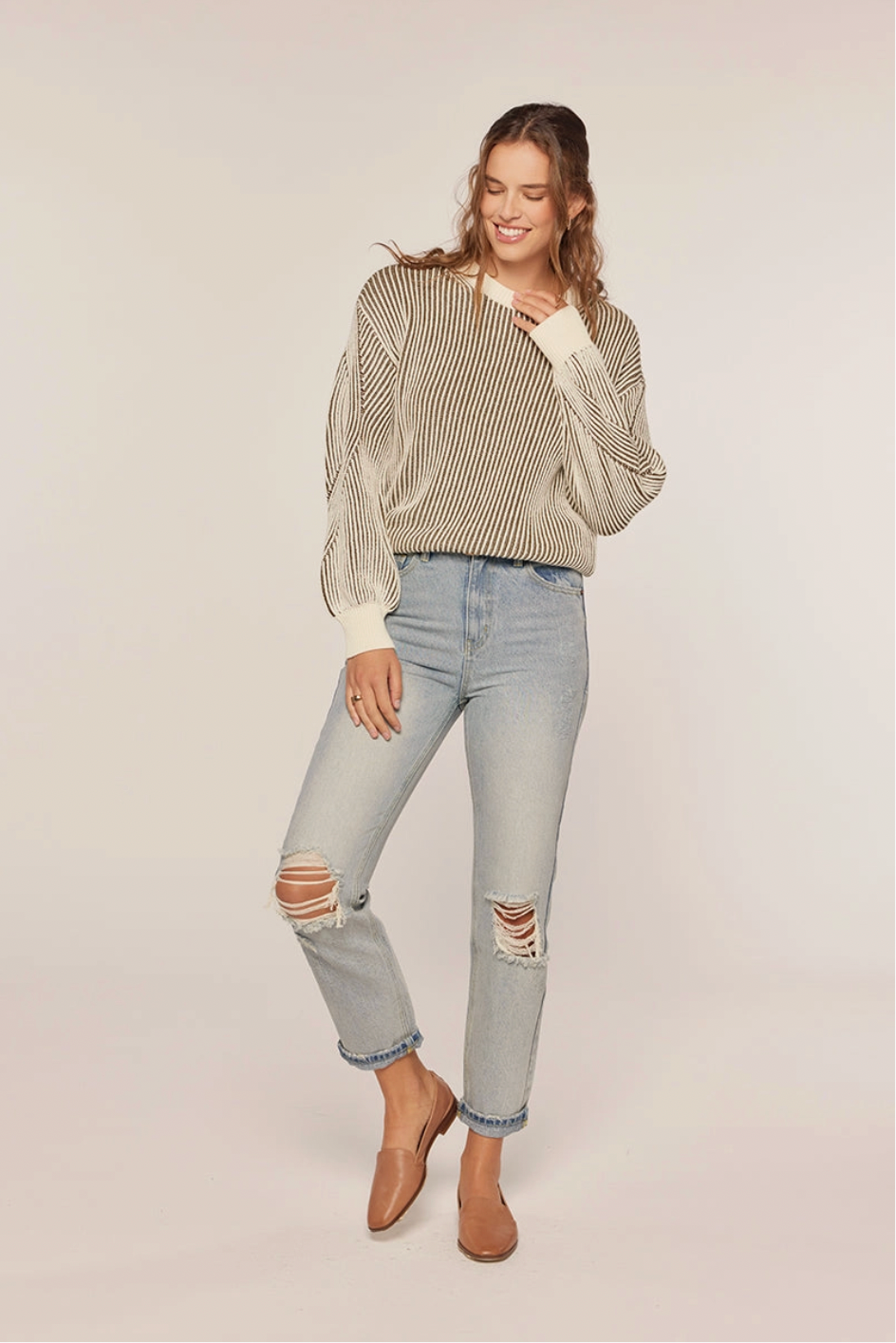 Rib Knit Color Contrast Sweater