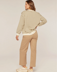 Stripped Detailed Rib Band Contrast Seam Top