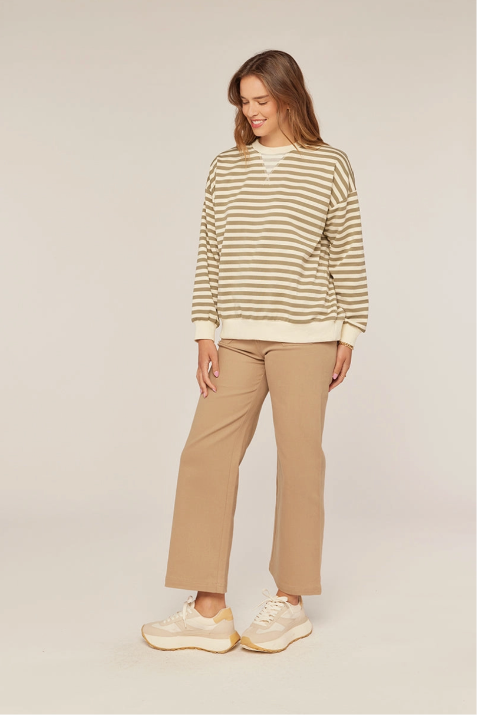 Stripped Detailed Rib Band Contrast Seam Top