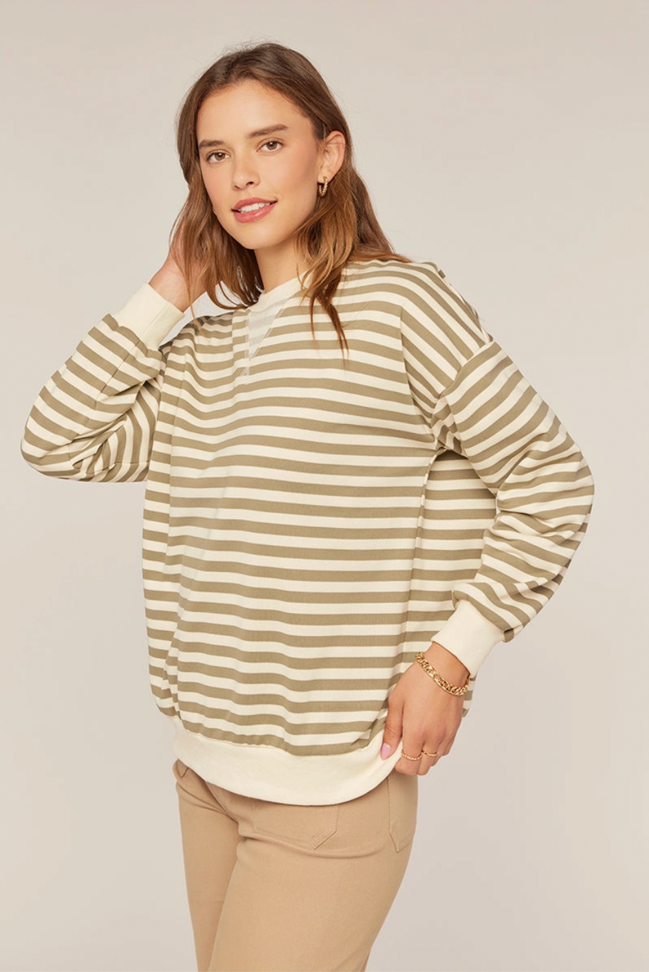 Stripped Detailed Rib Band Contrast Seam Top