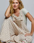Vintage Floral Knit Contrast Pocket Jogger Overalls