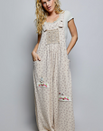 Vintage Floral Knit Contrast Pocket Jogger Overalls