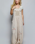 Vintage Floral Knit Contrast Pocket Jogger Overalls