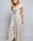 Vintage Floral Knit Contrast Pocket Jogger Overalls