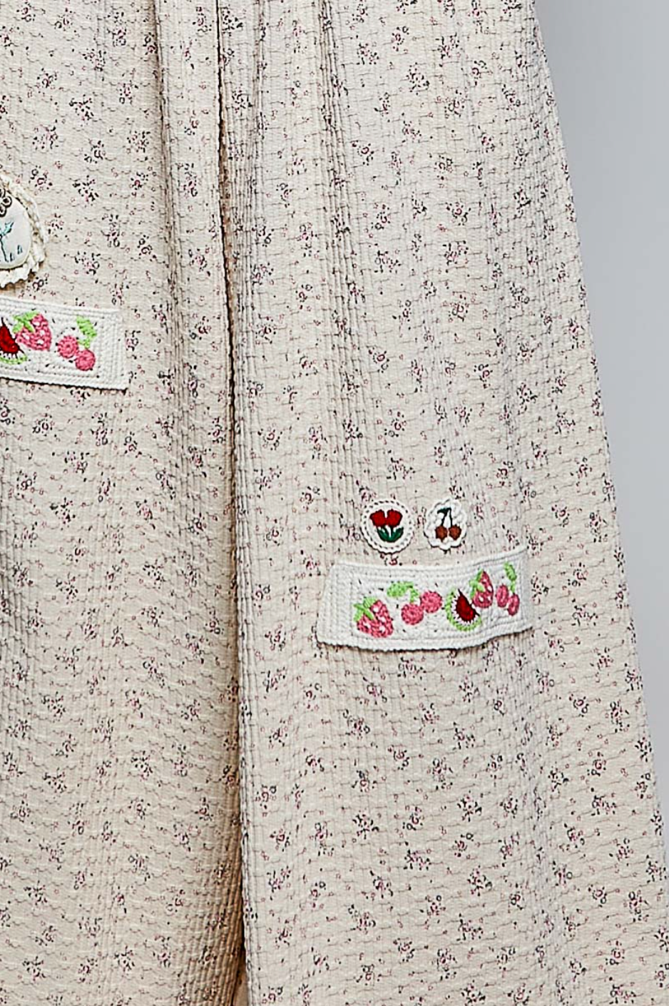 Vintage Floral Knit Contrast Pocket Jogger Overalls