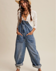 Western Wide-Leg Denim Overalls