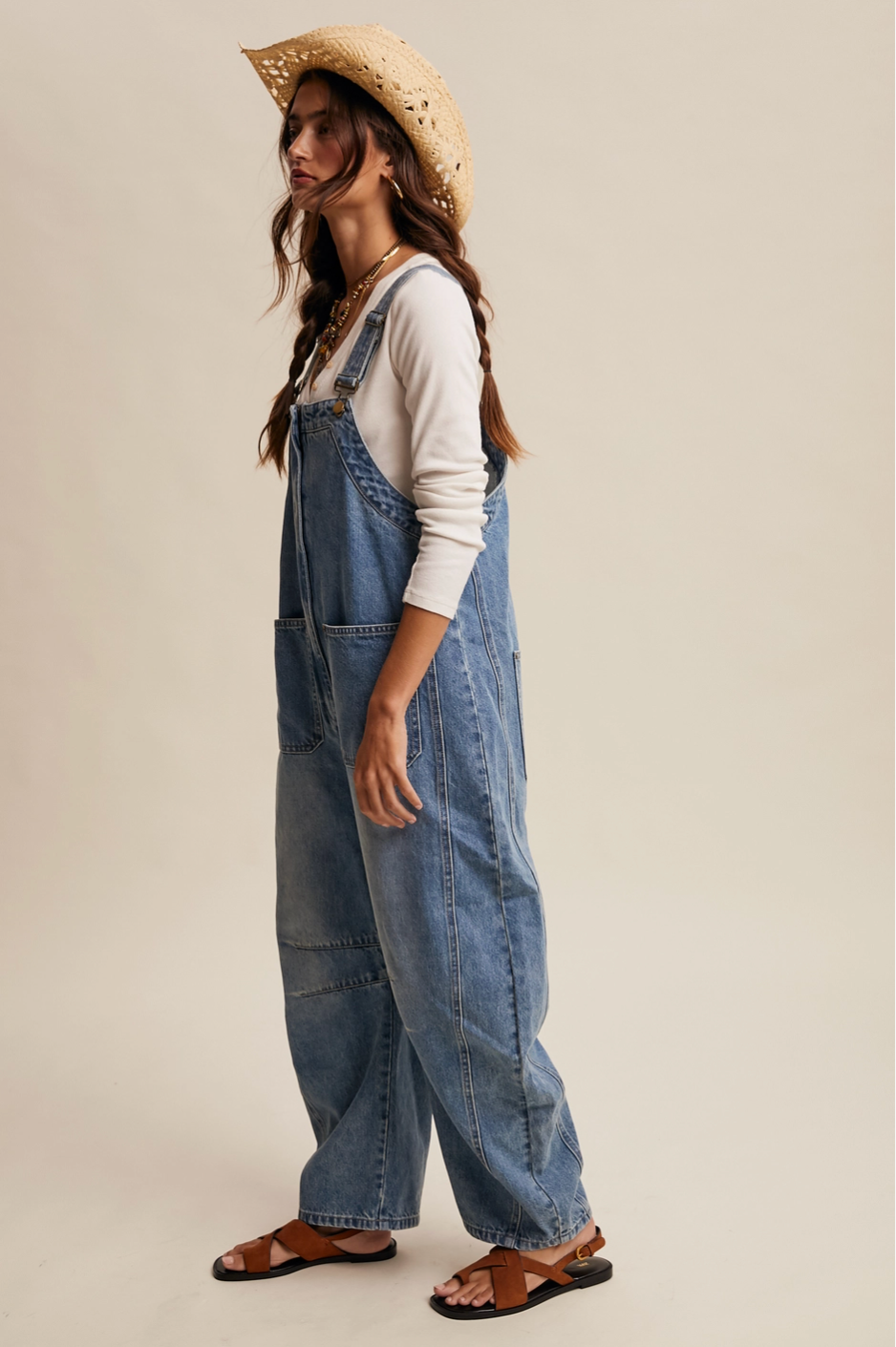Western Wide-Leg Denim Overalls