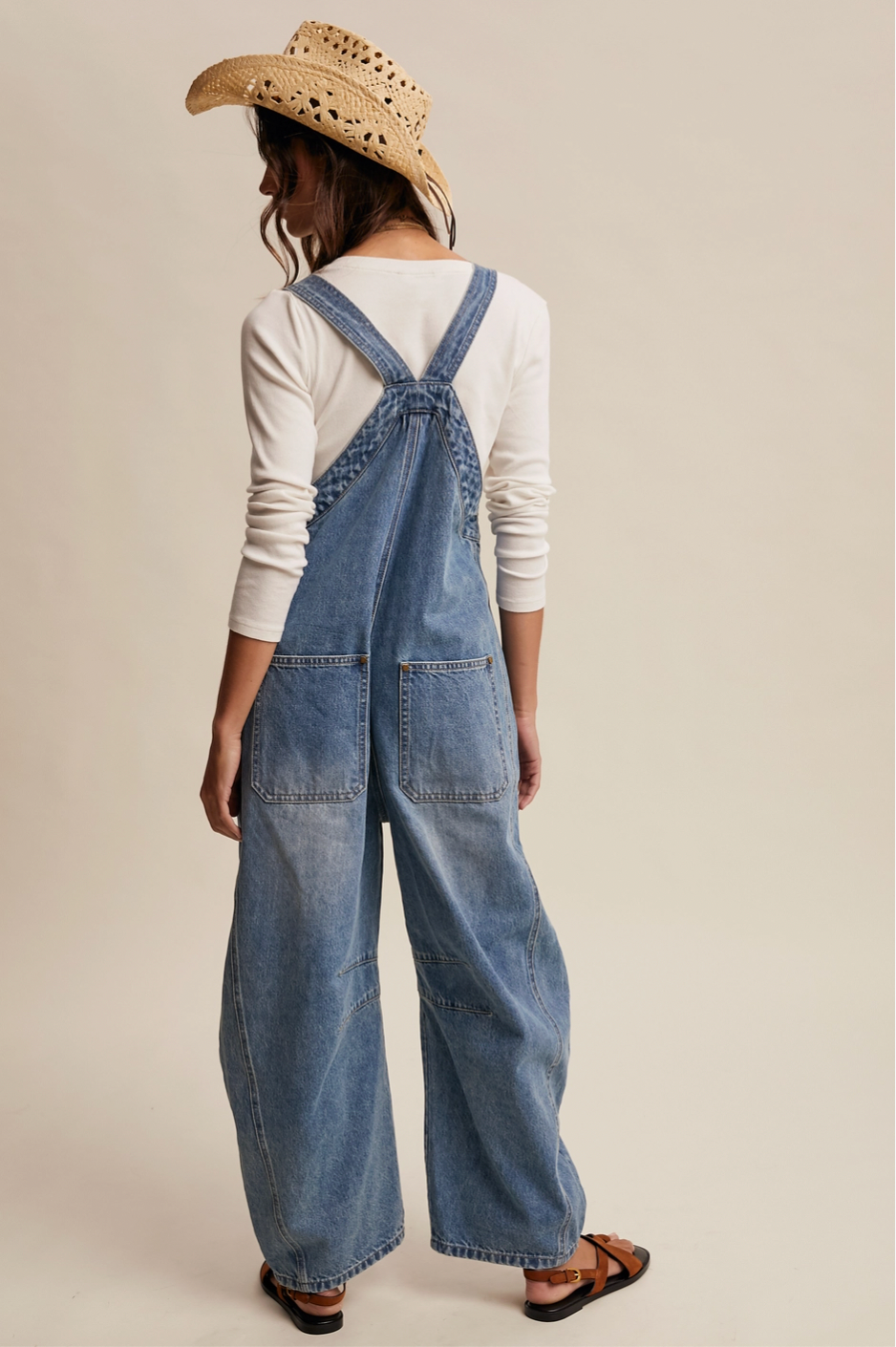 Western Wide-Leg Denim Overalls