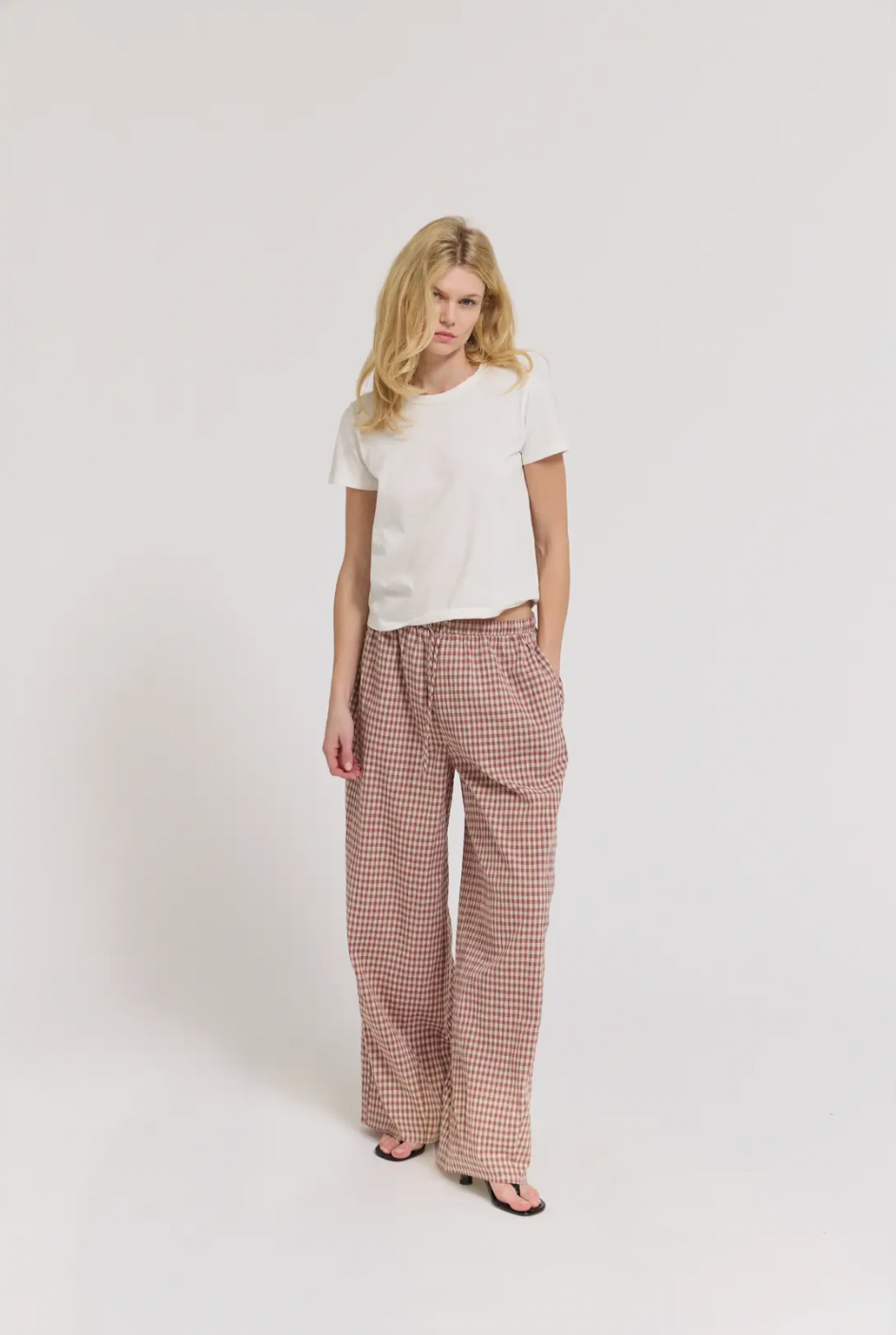 Relaxed Fit Eyelet Pants - Dusty Rose