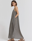 GINGHAM VISCOSE SPAGHETTI DRESS in Chai