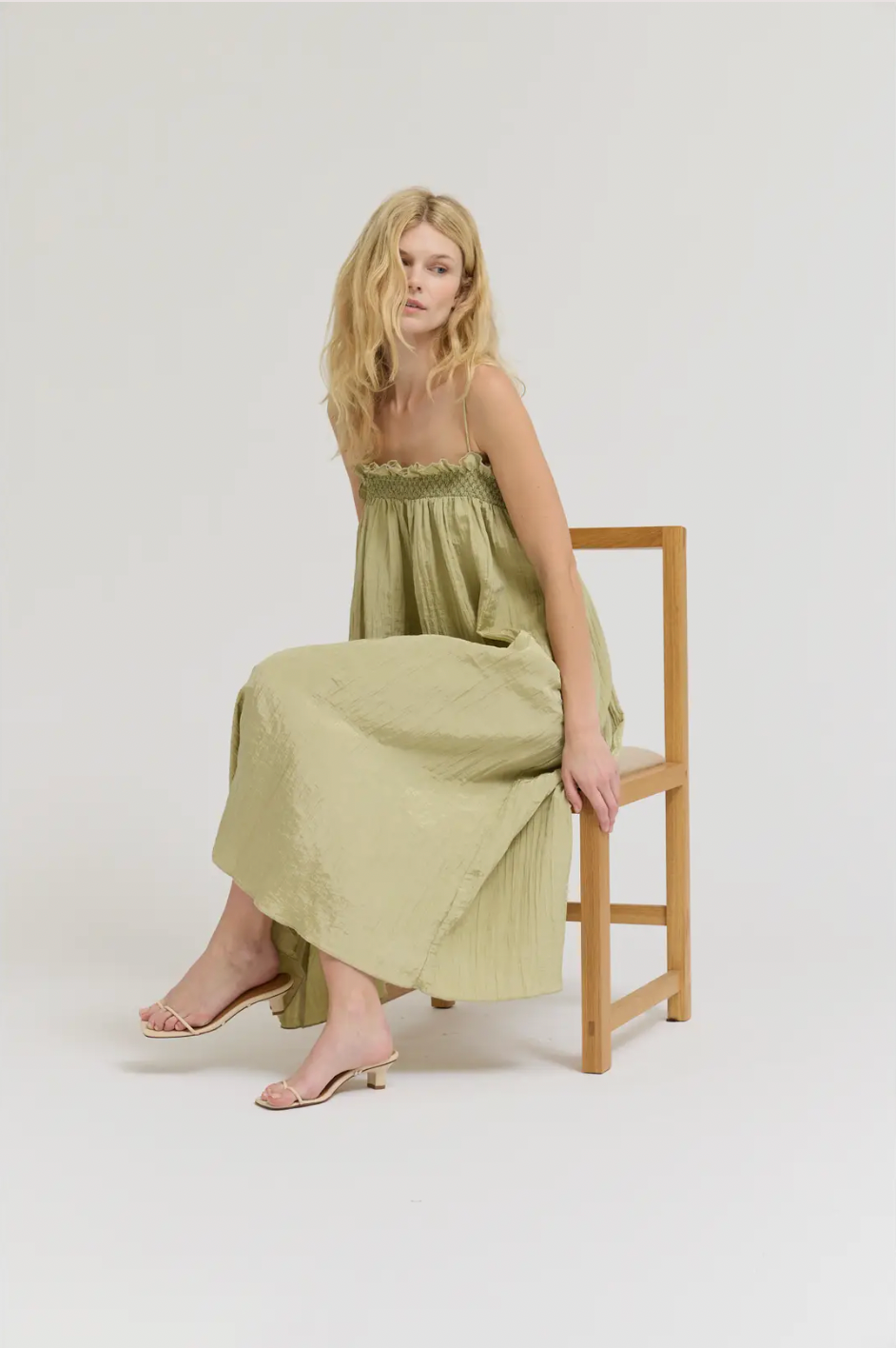 Crinkle Column Dress - in Spray Green