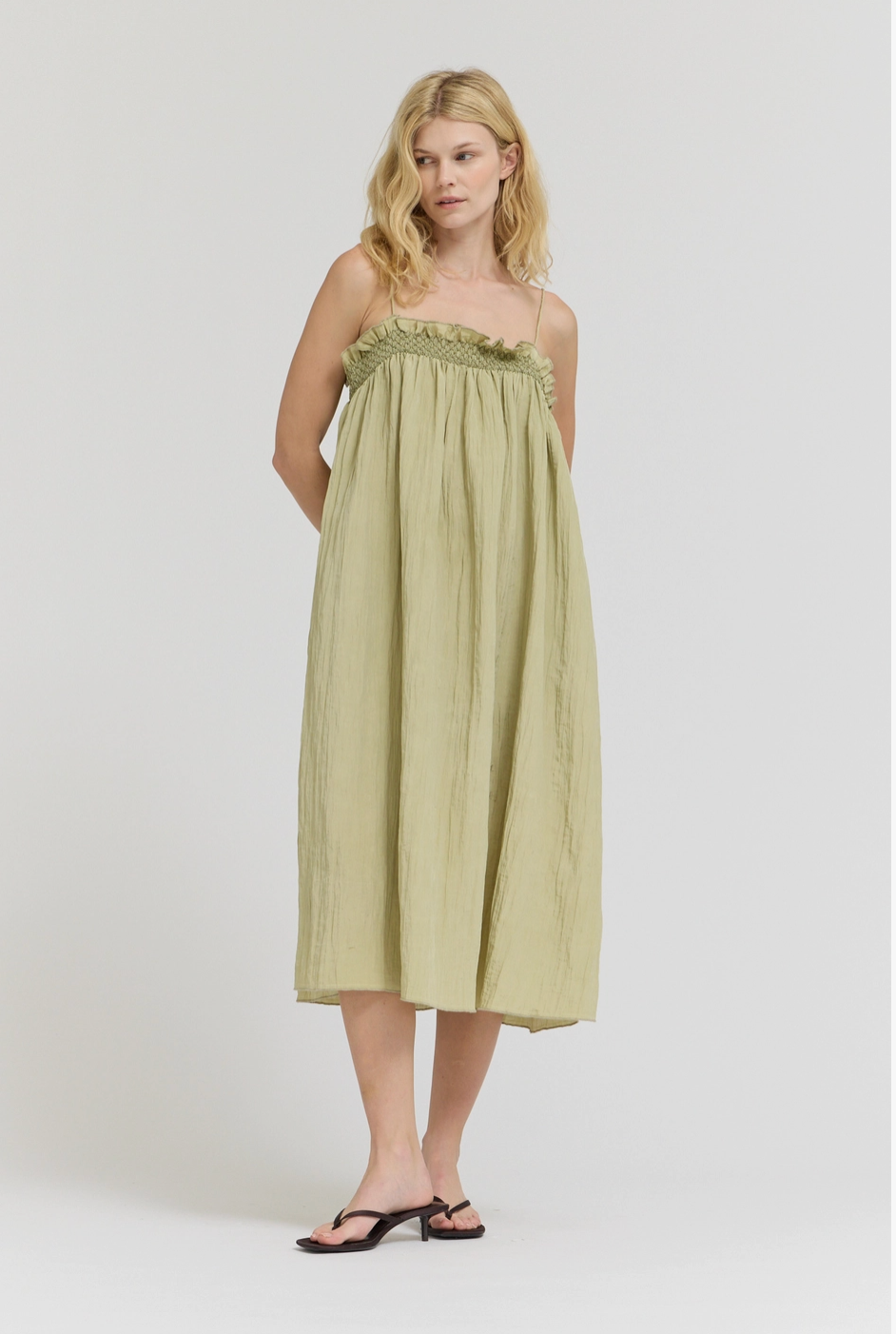 Crinkle Column Dress - in Spray Green
