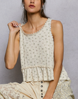 Round Neck Ruffle Hem Trim Detail Floral Sleeveless Top