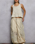 Round Neck Ruffle Hem Trim Detail Floral Sleeveless Top