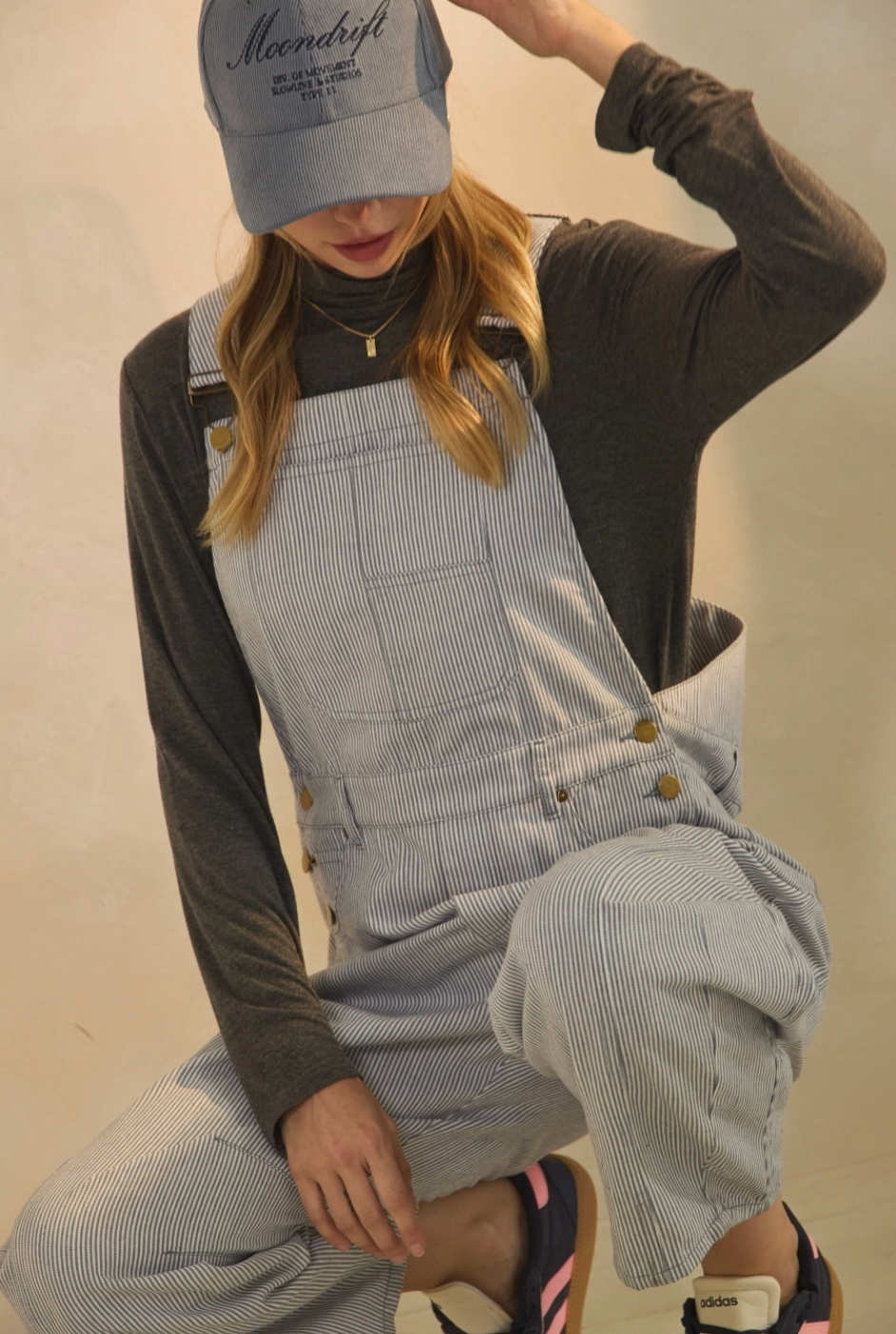Pinstriped Barrel-Leg Overalls