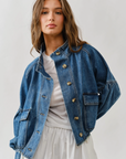 Ballon Sleeve Twill Jacket Drawsting Waist