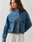 Ballon Sleeve Twill Jacket Drawsting Waist