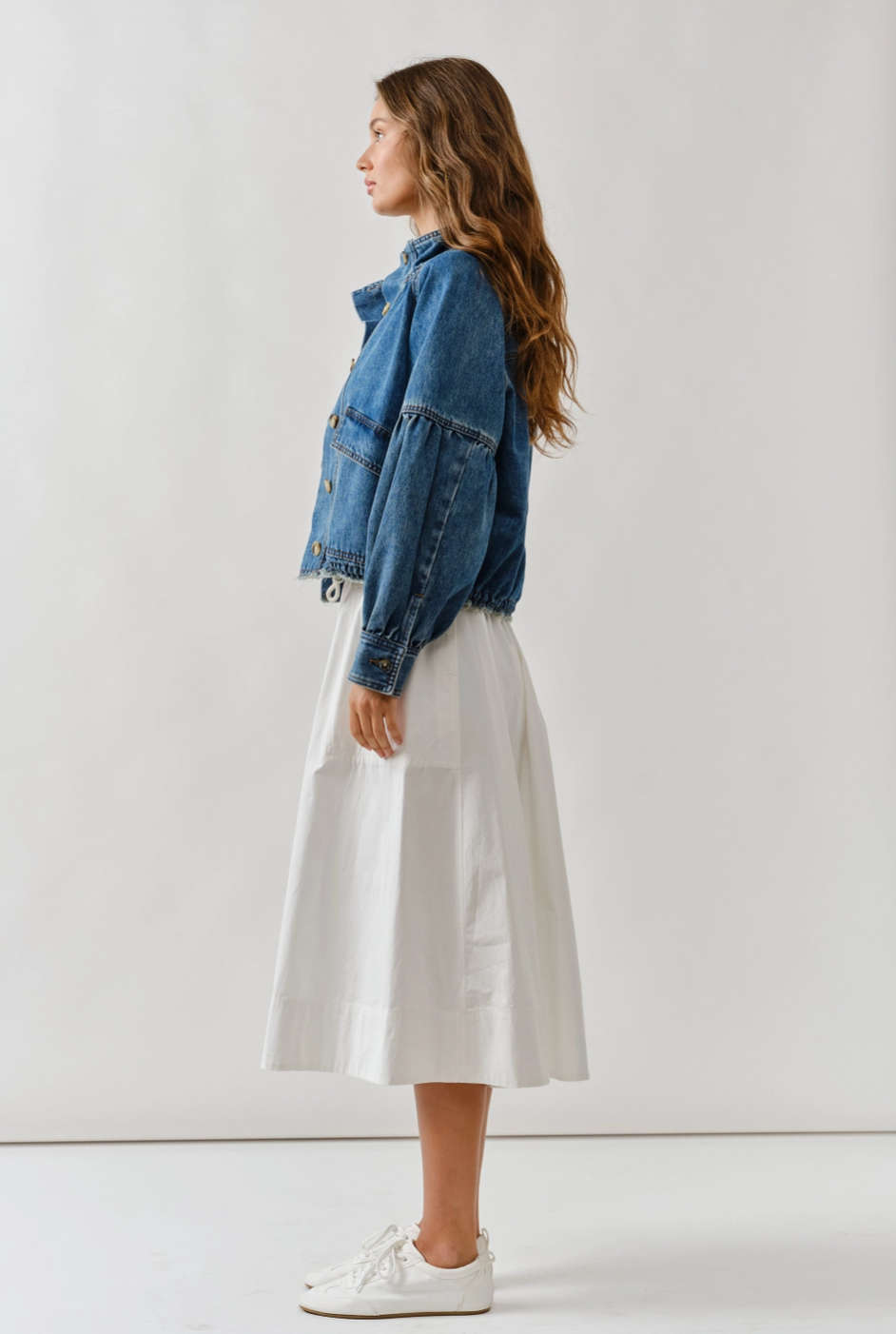 Ballon Sleeve Twill Jacket Drawsting Waist