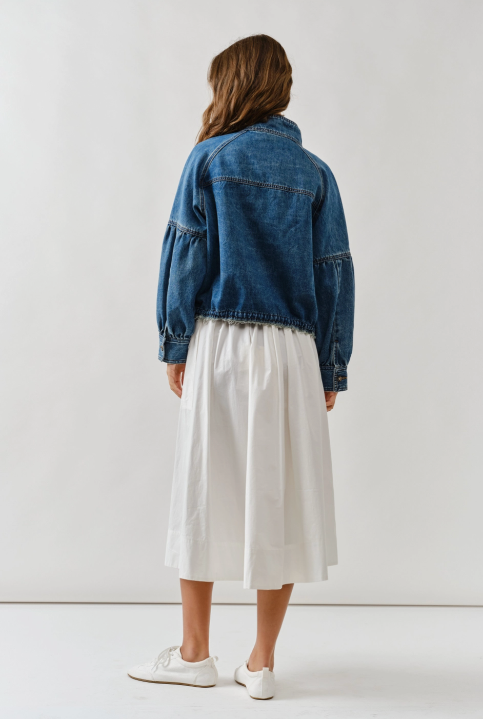 Ballon Sleeve Twill Jacket Drawsting Waist
