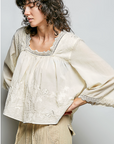 Emma Vintage Washed Floral Lace Trim Top