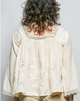 Emma Vintage Washed Floral Lace Trim Top