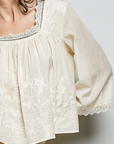 Emma Vintage Washed Floral Lace Trim Top