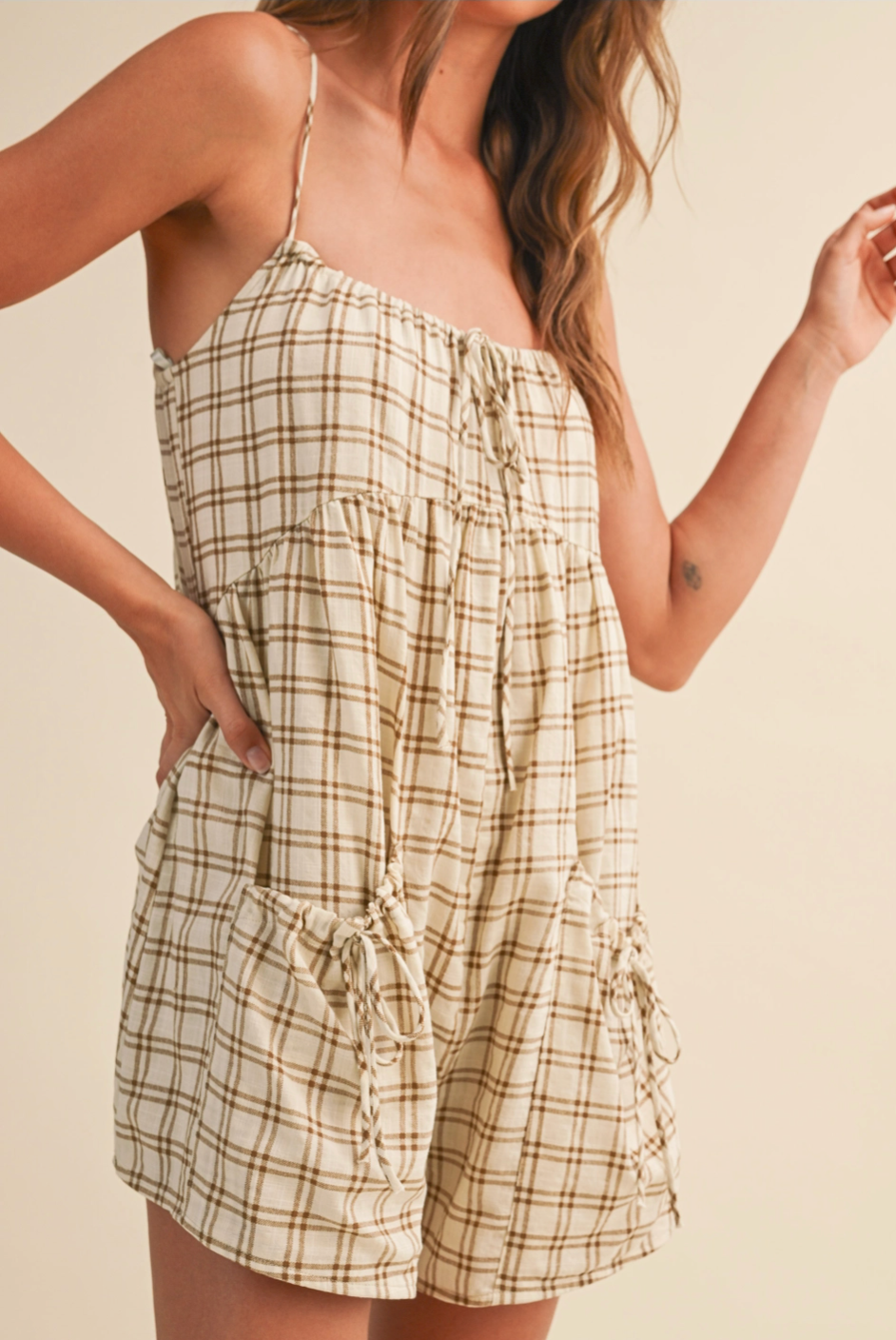 Jace Adjustable Strap Check Romper