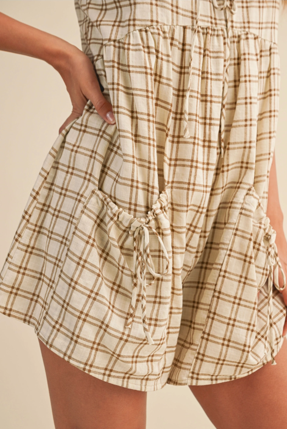 Jace Adjustable Strap Check Romper