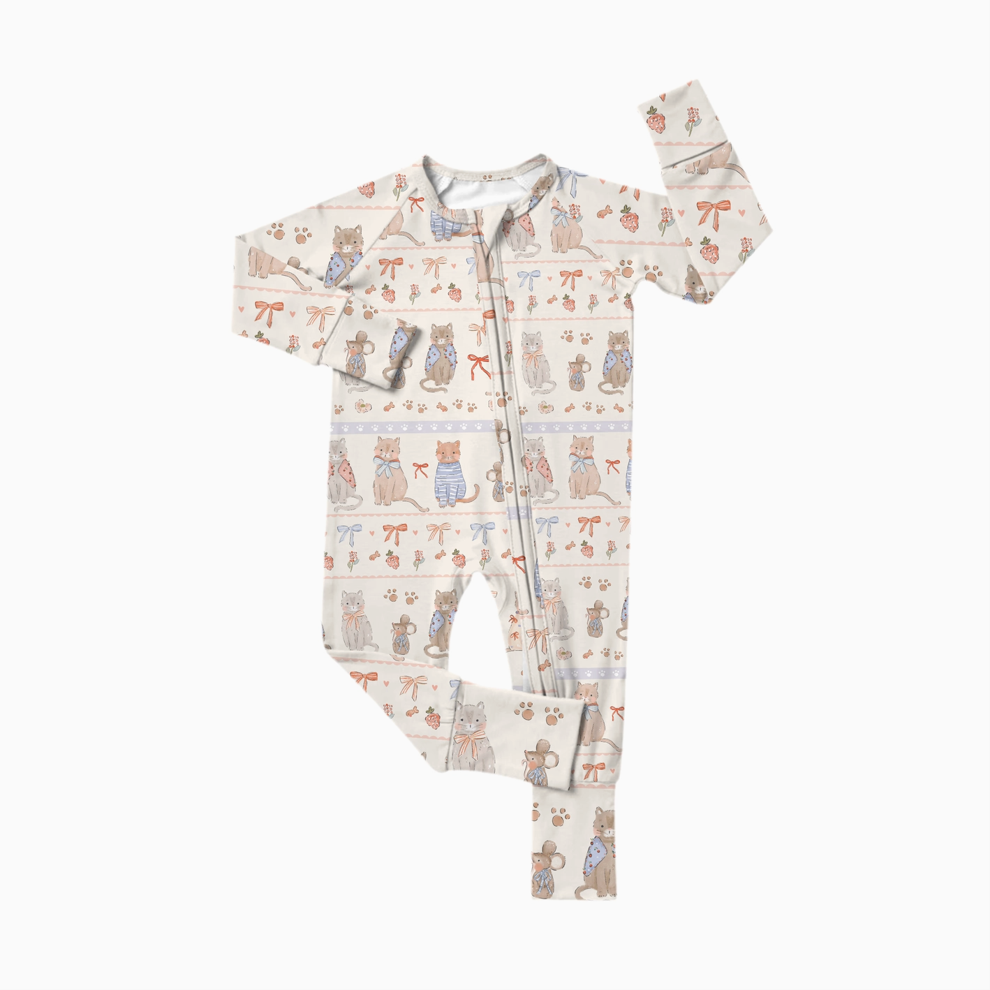 Laney Baby : Bows and Whiskers Bamboo Zipper Romper