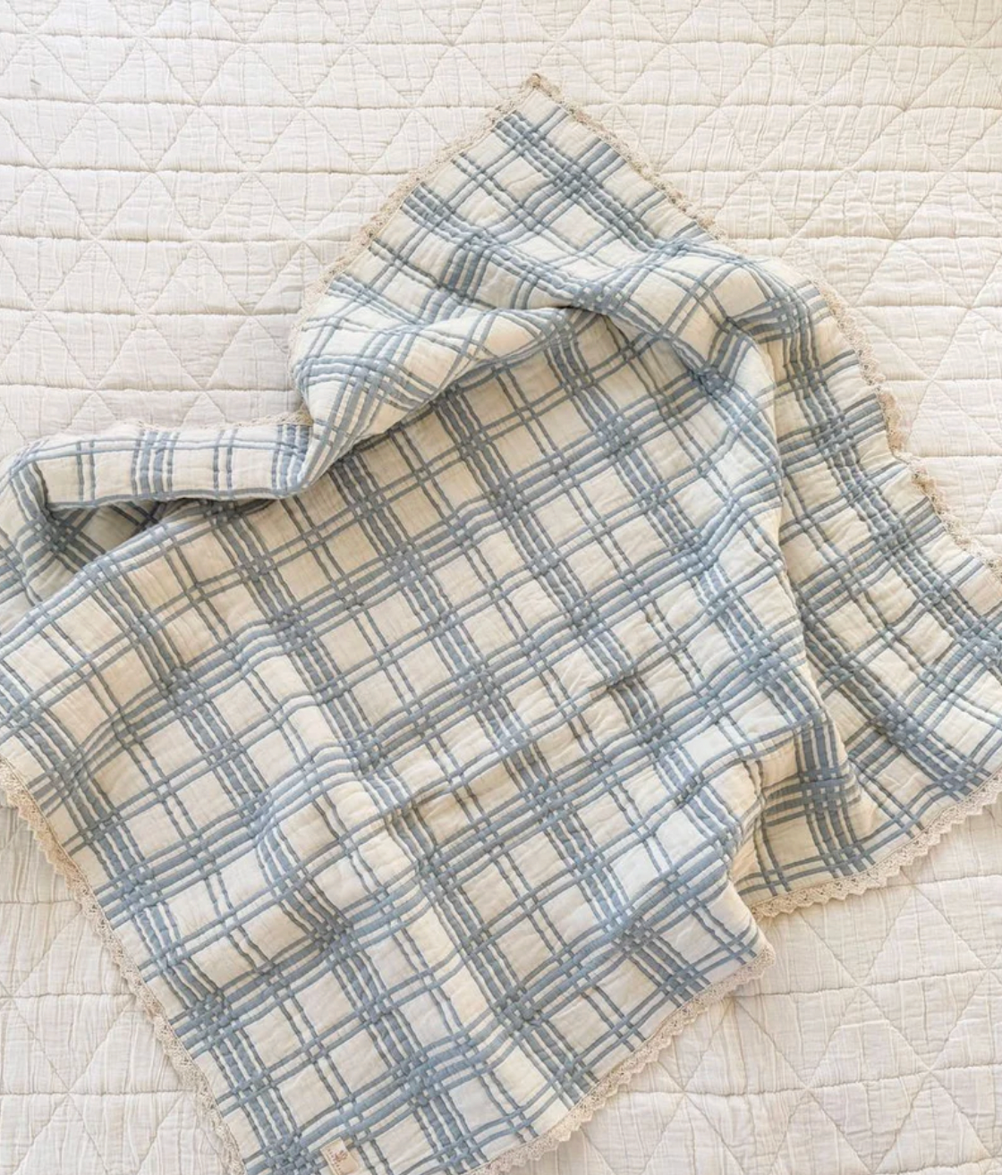 New Grain french plaid quilt - powder