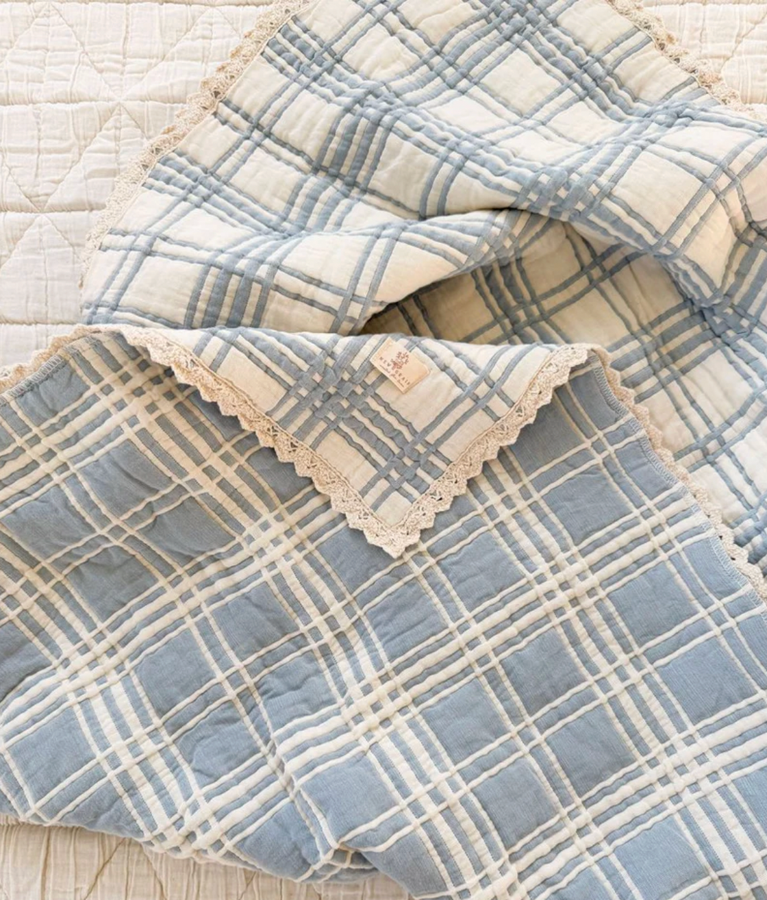New Grain french plaid quilt - powder