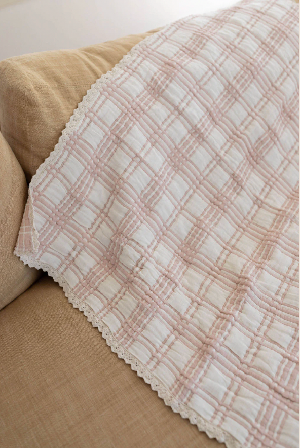New Grain french plaid blanket - petal