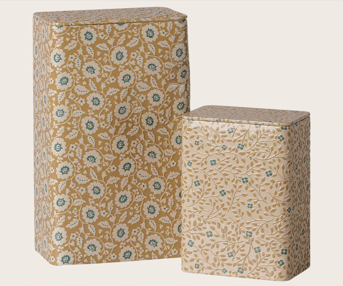 PRE ORDER Metal box set - Flowers - Ocher/Blue - 2 pcs Maileg