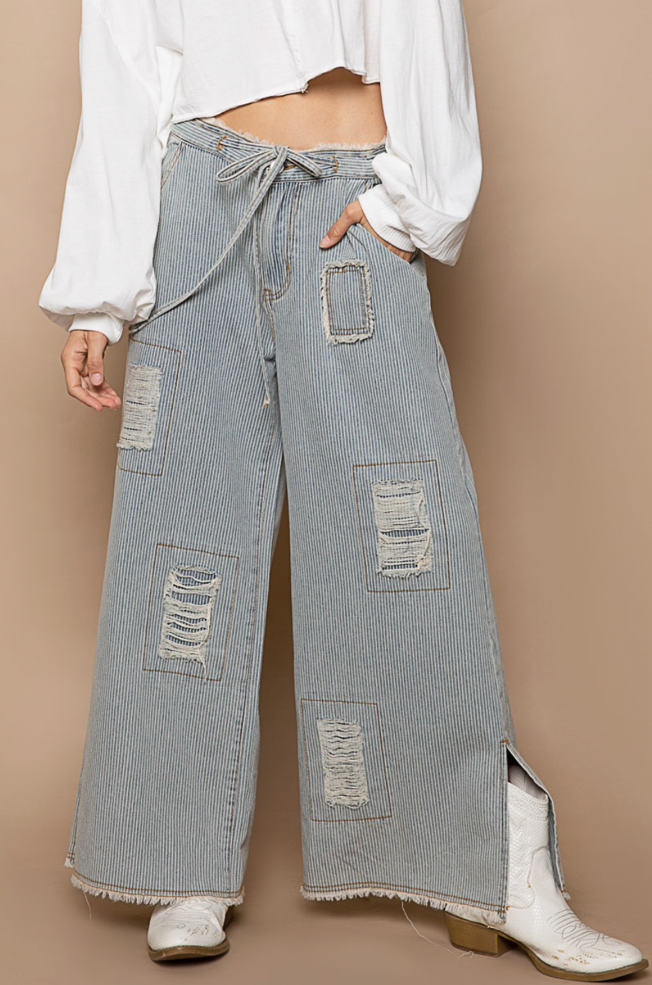 Kali Stripe Denim Wide Pants