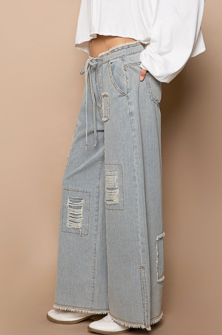 Kali Stripe Denim Wide Pants