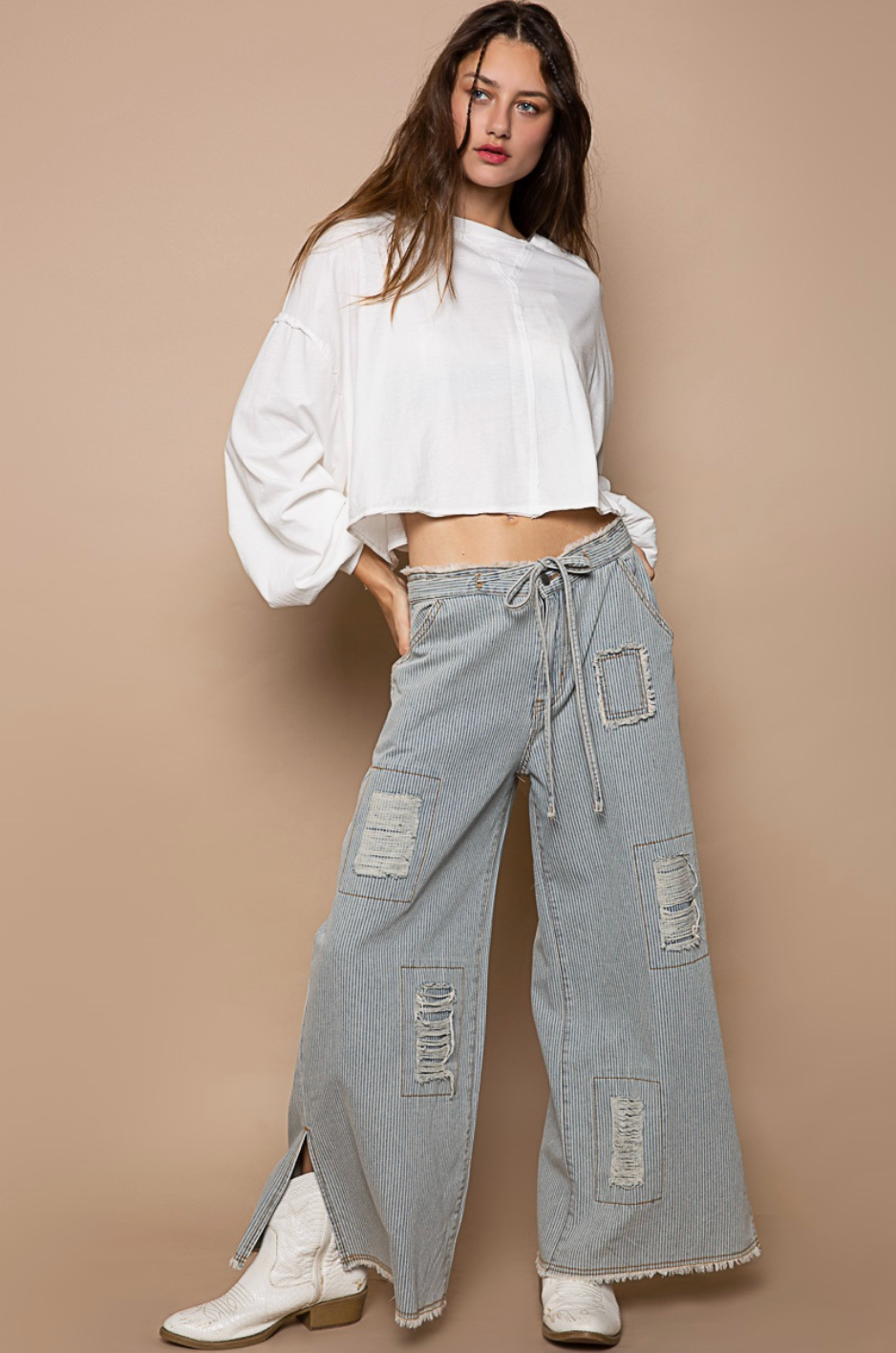 Kali Stripe Denim Wide Pants