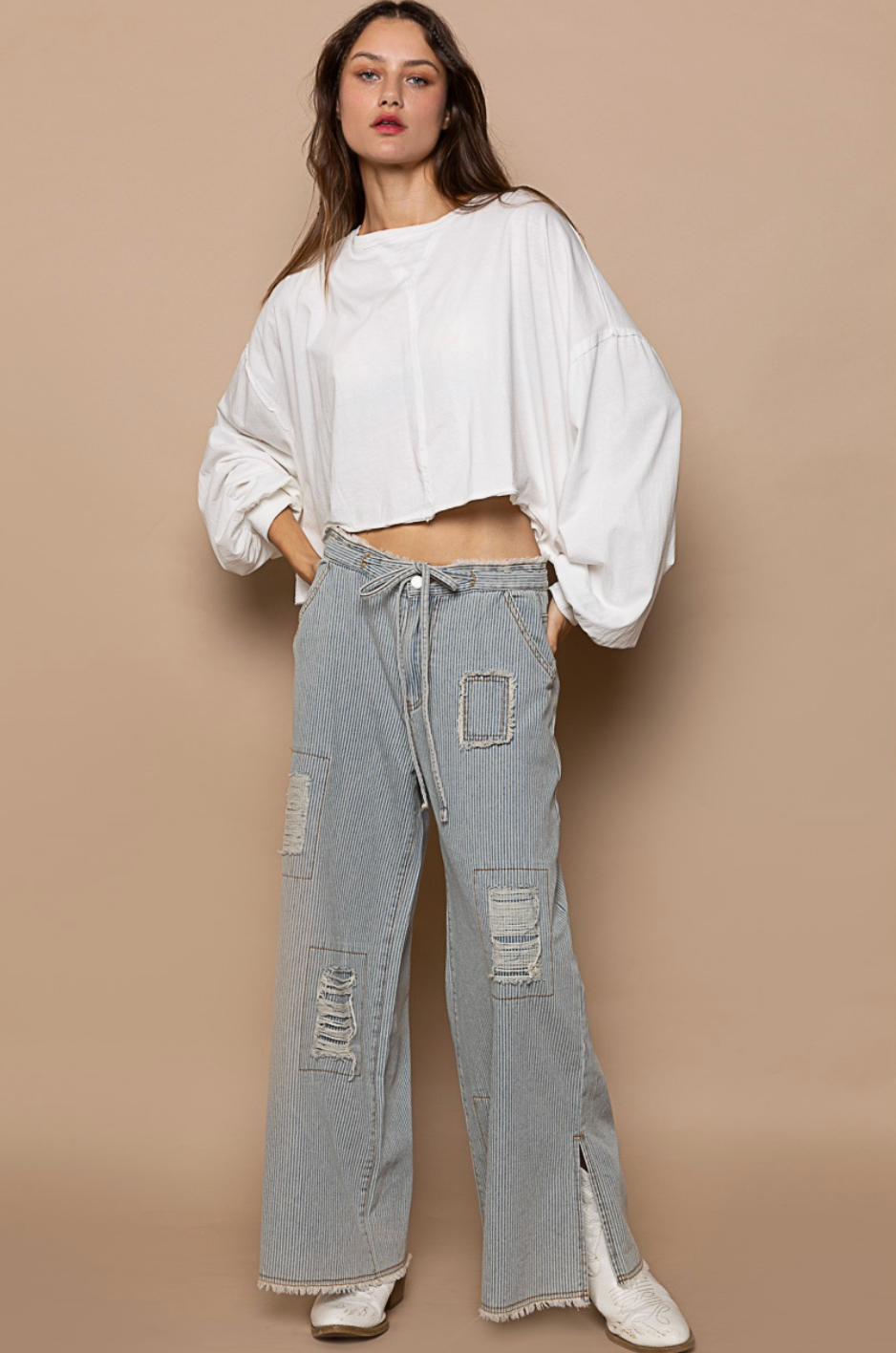 Kali Stripe Denim Wide Pants
