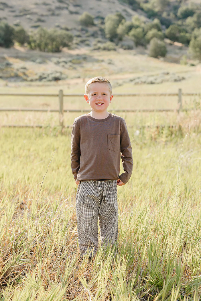Childrens Brown Plaid Pants - Mebie Baby