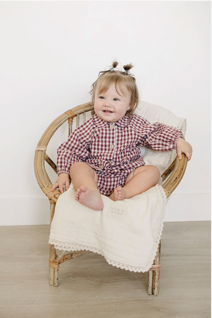 Red Gingham Peter Pan Collar Bloomer Set - Mebie Baby