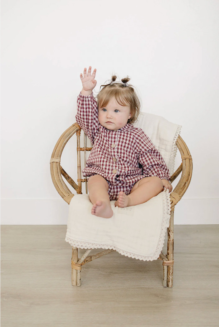 Red Gingham Peter Pan Collar Bloomer Set - Mebie Baby