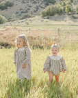 Camel Gingham Lace Bubble Romper - Mebie Baby