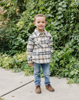Childrens Cream Plaid Shacket - Mebie Baby